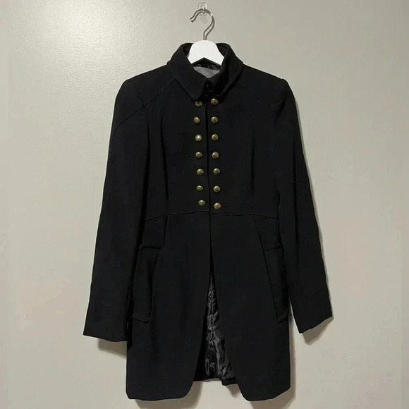 Zara Military Style High Collar Peacoat Black - Picture 1 of 11